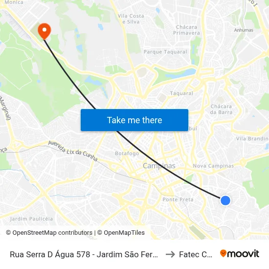 Rua Serra D Água 578 - Jardim São Fernando Campinas - SP Brasil to Fatec Campinas map
