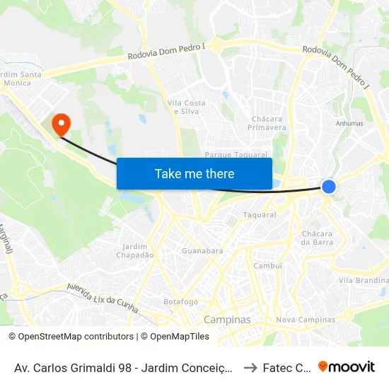 Av. Carlos Grimaldi 98 - Jardim Conceição (Sousas) Campinas - SP Brasil to Fatec Campinas map