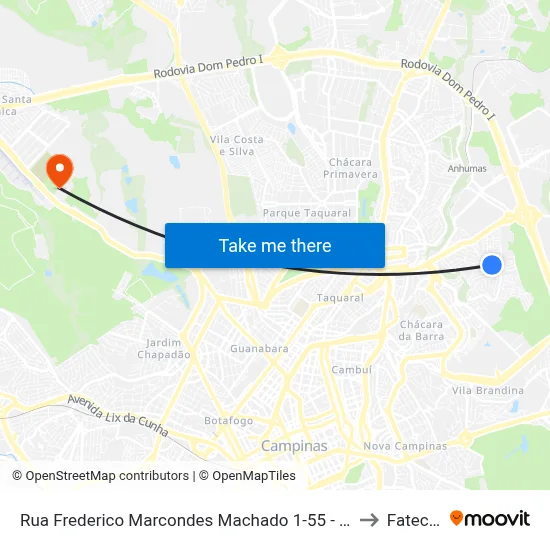 Rua Frederico Marcondes Machado 1-55 - Jardim Boa Esperança Campinas - SP 13091-508 Brasil to Fatec Campinas map