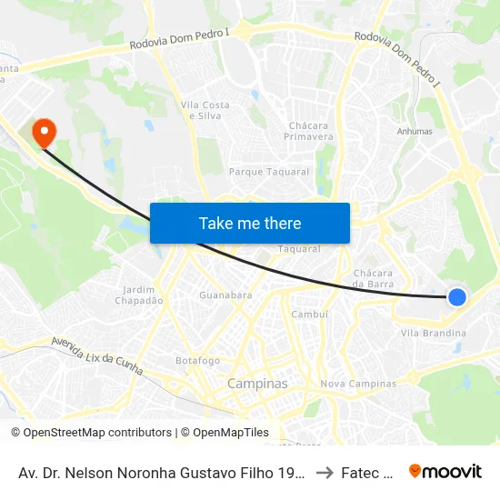 Av. Dr. Nelson Noronha Gustavo Filho 190 - Vila Brandina Campinas - SP Brasil to Fatec Campinas map