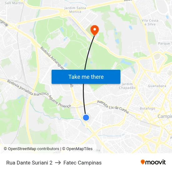 Rua Dante Suriani 2 to Fatec Campinas map