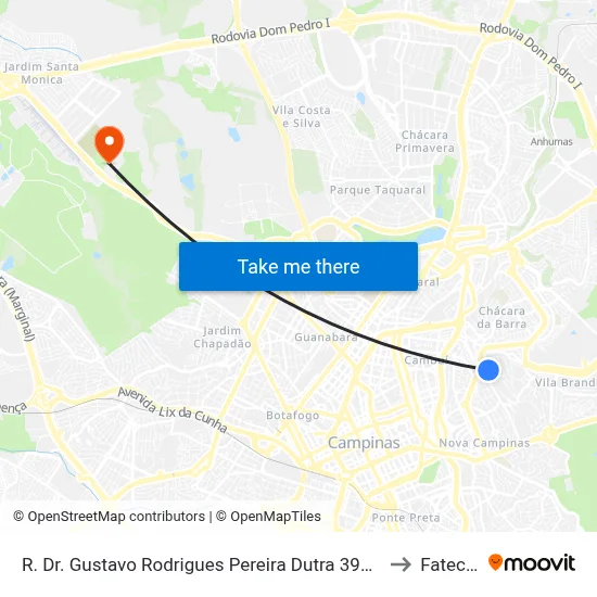 R. Dr. Gustavo Rodrigues Pereira Dutra 396 - Jardim Das Paineiras Campinas - SP 13092-204 Brasil to Fatec Campinas map