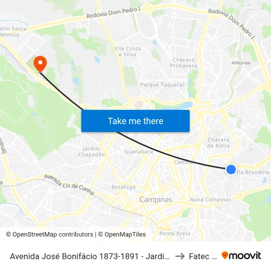 Avenida José Bonifácio 1873-1891 - Jardim Das Paineiras Campinas - SP 13092-305 Brasil to Fatec Campinas map