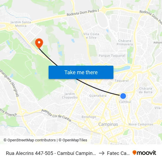 Rua Alecrins 447-505 - Cambuí Campinas - SP 13024-410 Brasil to Fatec Campinas map