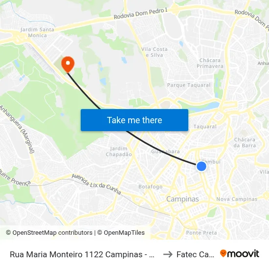 Rua Maria Monteiro 1122 Campinas - São Paulo 13025 Brasil to Fatec Campinas map