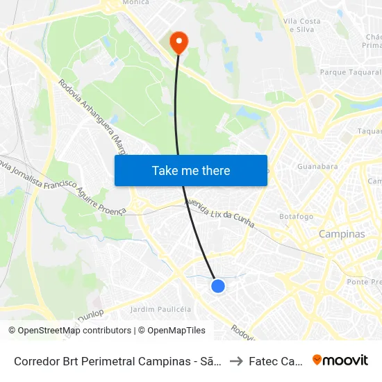 Corredor Brt Perimetral Campinas - São Paulo 13031 Brasil to Fatec Campinas map
