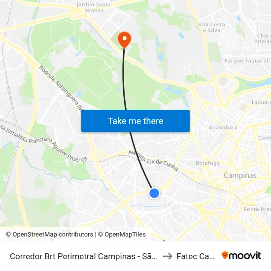 Corredor Brt Perimetral Campinas - São Paulo 13032 Brasil to Fatec Campinas map