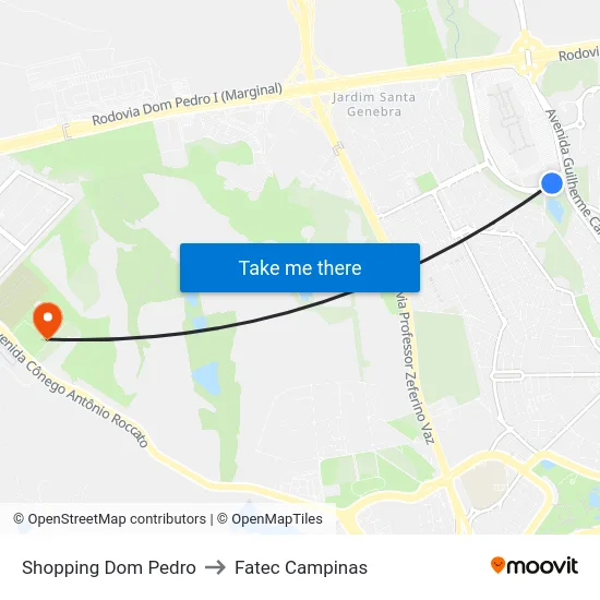 Shopping Dom Pedro to Fatec Campinas map