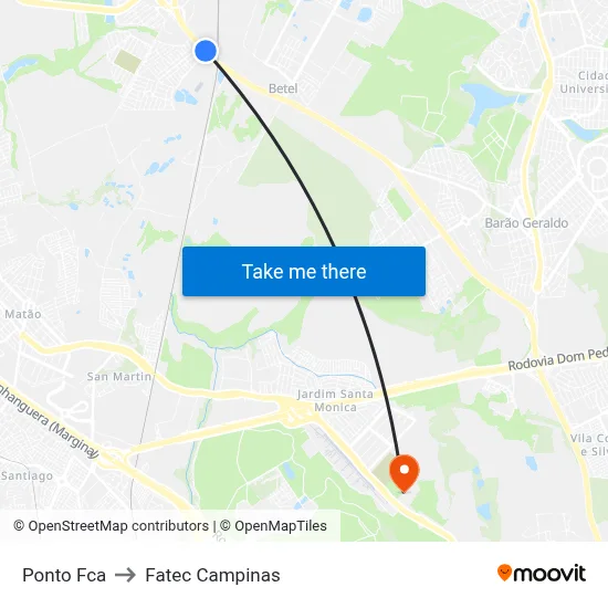 Ponto Fca to Fatec Campinas map