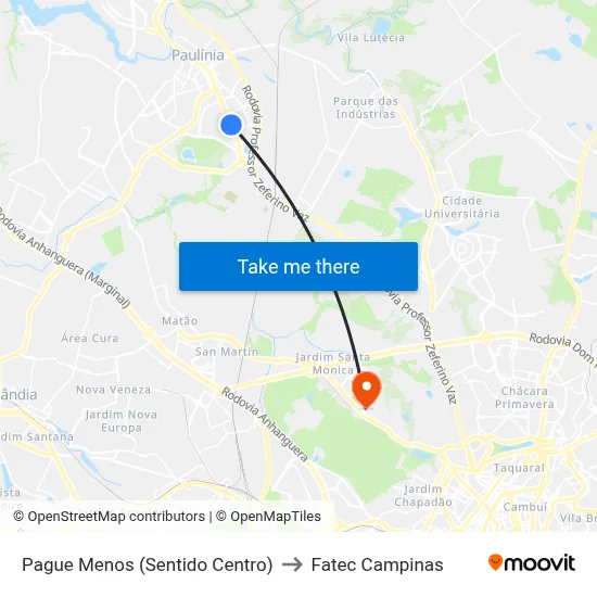 Pague Menos (Sentido Centro) to Fatec Campinas map