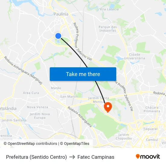 Prefeitura (Sentido Centro) to Fatec Campinas map