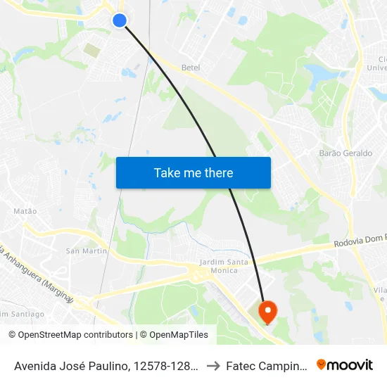 Avenida José Paulino, 12578-12830 to Fatec Campinas map