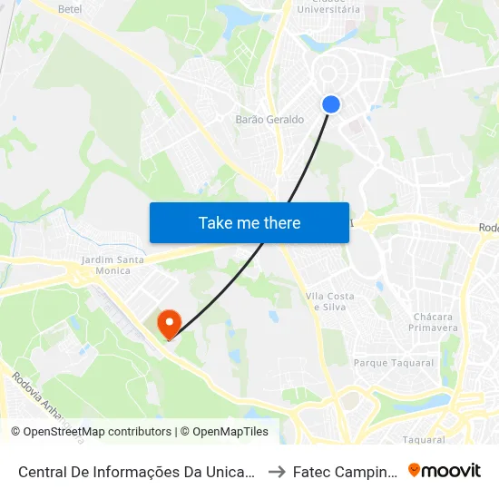 Central De Informações Da Unicamp to Fatec Campinas map