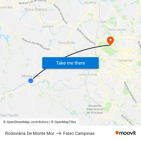 Rodoviária De Monte Mor to Fatec Campinas map