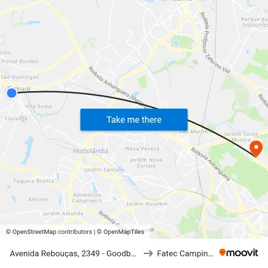 Avenida Rebouças, 2349 - Goodbom to Fatec Campinas map