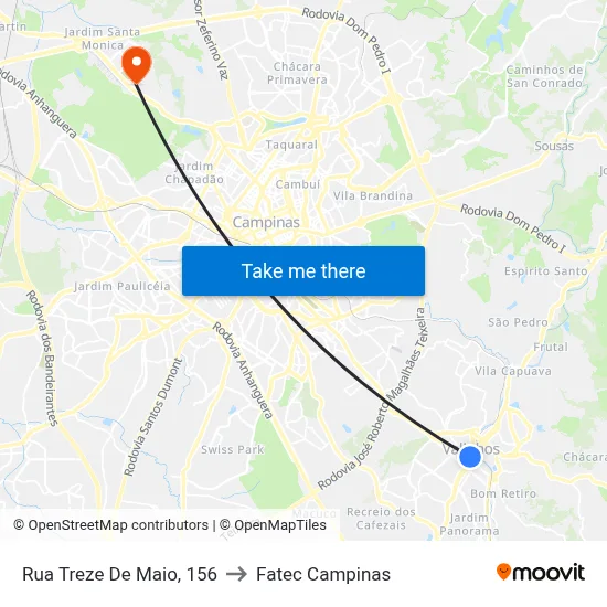 Rua Treze De Maio, 156 to Fatec Campinas map