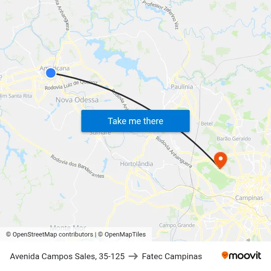 Avenida Campos Sales, 35-125 to Fatec Campinas map
