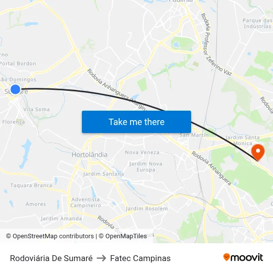 Rodoviária De Sumaré to Fatec Campinas map