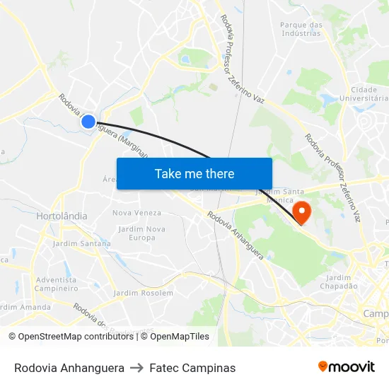 Rodovia Anhanguera to Fatec Campinas map
