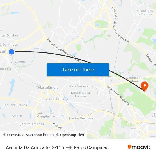 Avenida Da Amizade, 2-116 to Fatec Campinas map