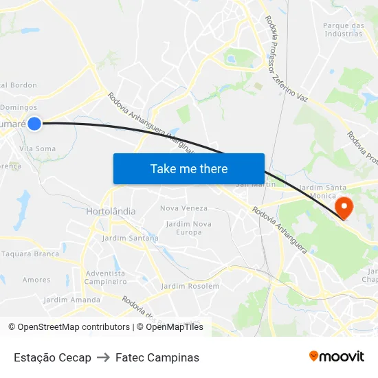 Estação Cecap to Fatec Campinas map