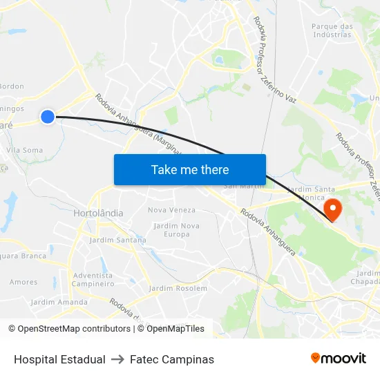 Hospital Estadual to Fatec Campinas map