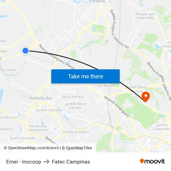 Emei - Inocoop to Fatec Campinas map
