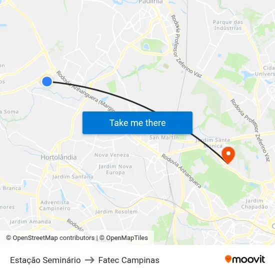 Estação Seminário to Fatec Campinas map
