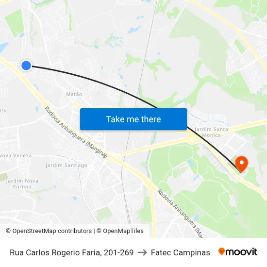 Rua Carlos Rogerio Faria, 201-269 to Fatec Campinas map