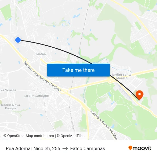 Rua Ademar Nicoleti, 255 to Fatec Campinas map