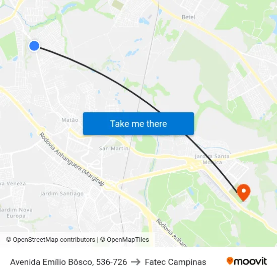 Avenida Emílio Bôsco, 536-726 to Fatec Campinas map