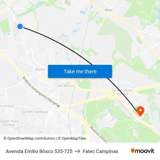 Avenida Emílio Bôsco 535-725 to Fatec Campinas map