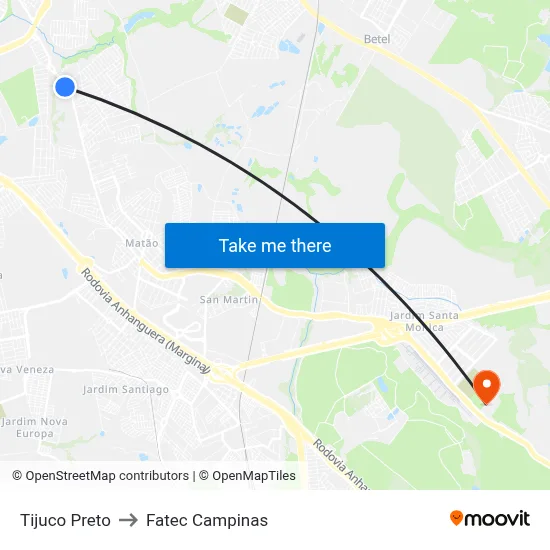 Tijuco Preto to Fatec Campinas map