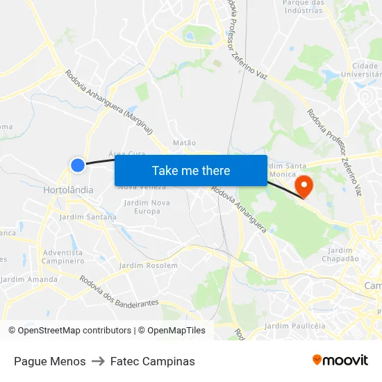 Pague Menos to Fatec Campinas map