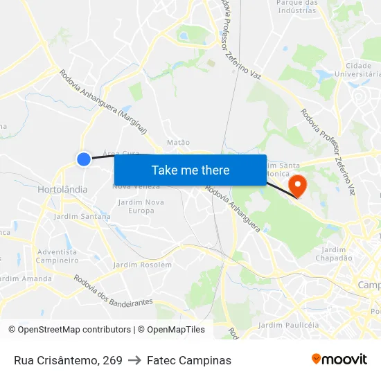 Rua Crisântemo, 269 to Fatec Campinas map