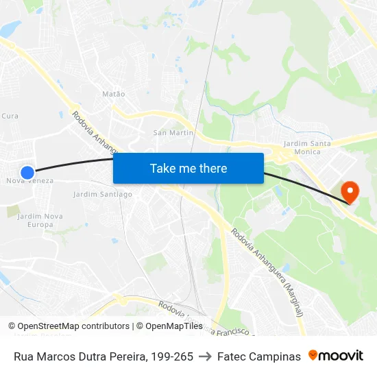 Rua Marcos Dutra Pereira, 199-265 to Fatec Campinas map