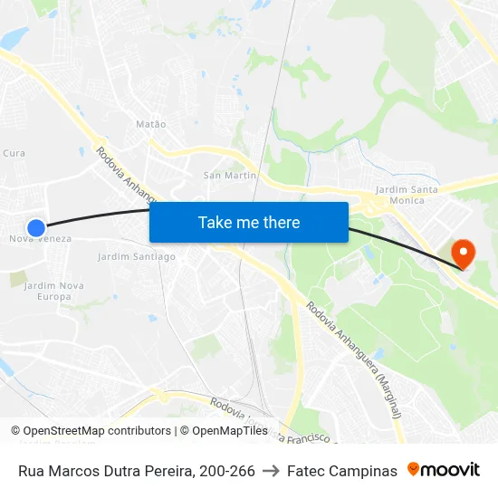 Rua Marcos Dutra Pereira, 200-266 to Fatec Campinas map