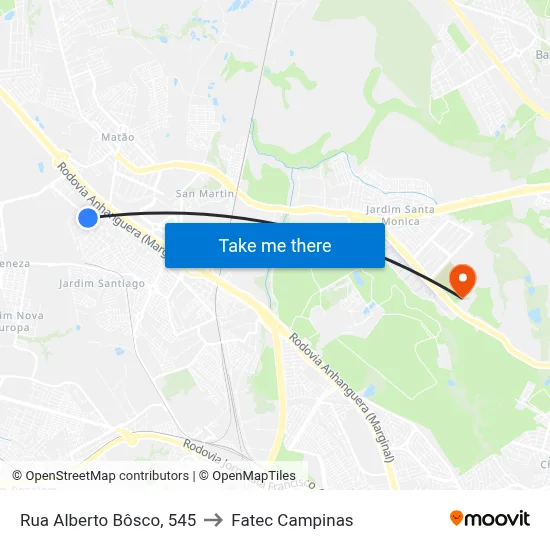 Rua Alberto Bôsco, 545 to Fatec Campinas map