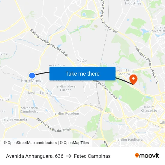 Avenida Anhanguera, 636 to Fatec Campinas map