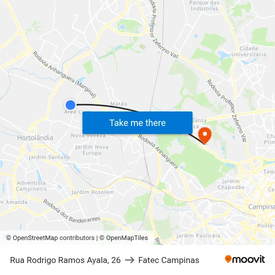 Rua Rodrigo Ramos Ayala, 26 to Fatec Campinas map