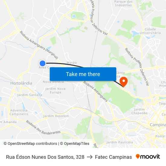 Rua Édson Nunes Dos Santos, 328 to Fatec Campinas map