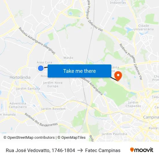 Rua José Vedovatto, 1746-1804 to Fatec Campinas map