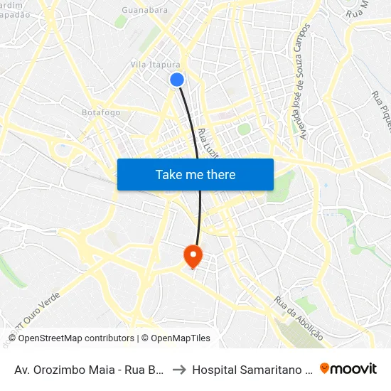 Av. Orozimbo Maia - Rua Barata Ribeiro to Hospital Samaritano Campinas map