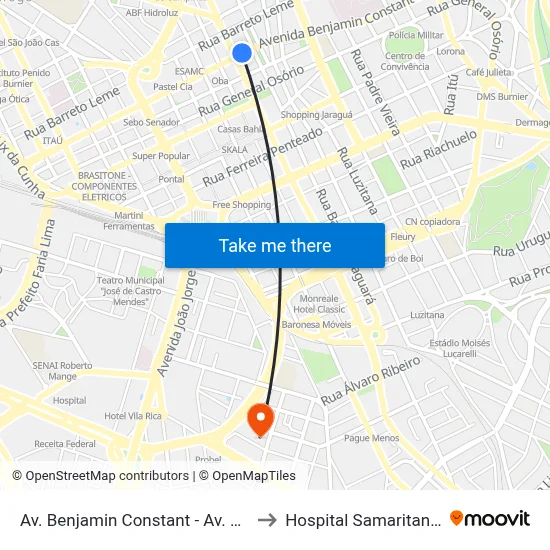 Av. Benjamin Constant - Av. Francisco Glicério to Hospital Samaritano Campinas map