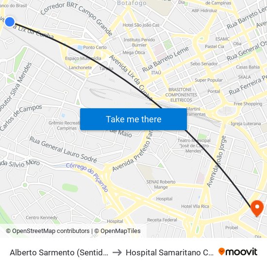 Alberto Sarmento (Sentido Centro) to Hospital Samaritano Campinas map