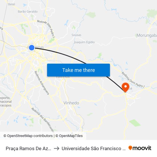 Praça Ramos De Azevedo to Universidade São Francisco - Itatiba map