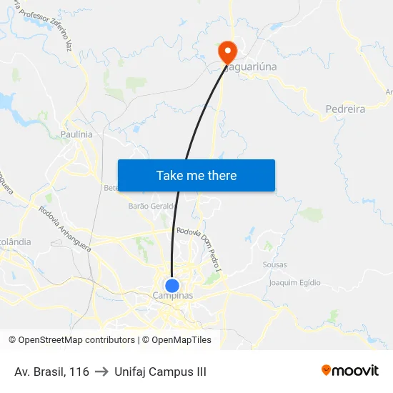 Av. Brasil, 116 to Unifaj Campus  III map