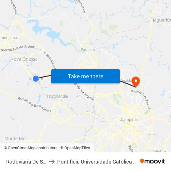 Rodoviária De Sumaré - Plataforma 4 to Pontifícia Universidade Católica De Campinas - Puc-Campinas (Campus I) map