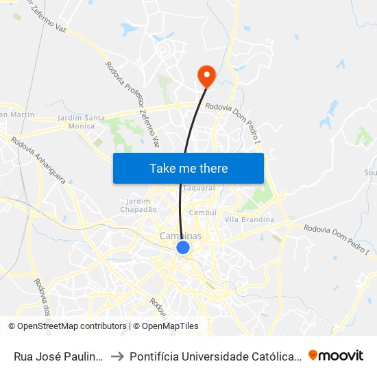Rua José Paulino - Av. Dr. Moraes Sales to Pontifícia Universidade Católica De Campinas - Puc-Campinas (Campus I) map