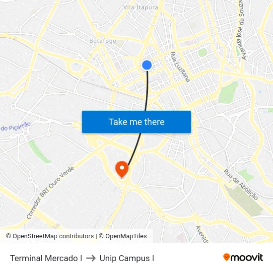 Terminal Mercado I to Unip Campus I map